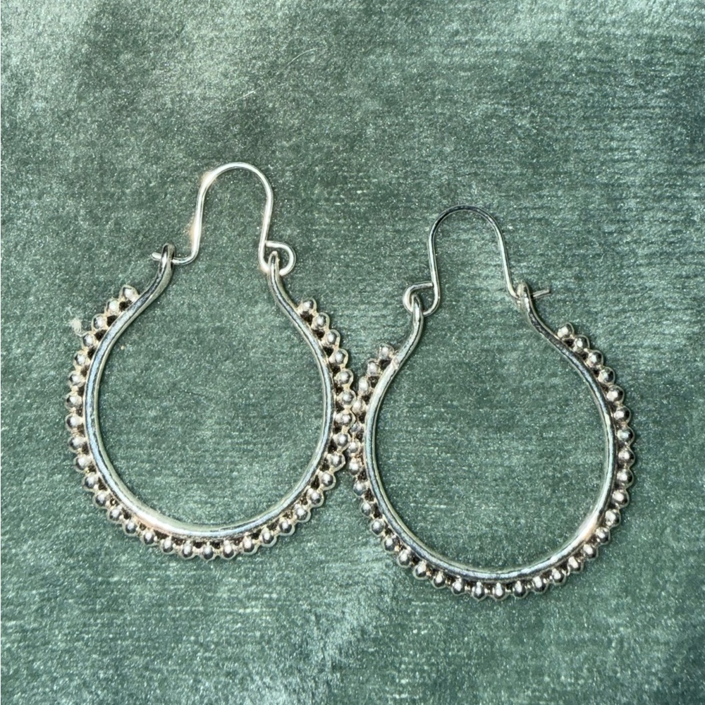 Sterling Silver Beaded Hoop Earrings - Silver